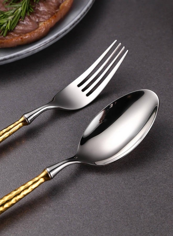 Lemeya 20-Piece Hammered Silver Gold Silverware Set,18/10 Stainless Steel Forging Heavy Duty Cutlery Set for 4, Luxury Unique Flatware Set,Spoons and Forks Set,Mirror Polished,Dishwasher Safe - Image 4