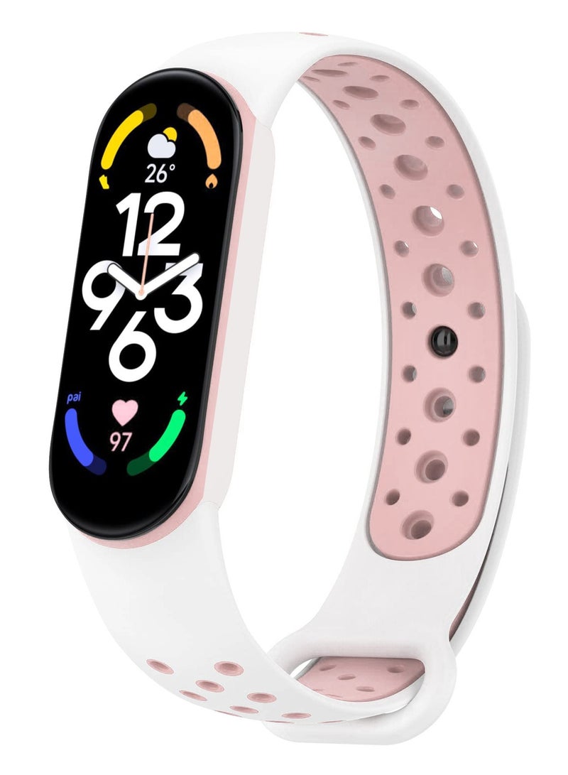 Strap for Xiaomi Mi Band 5/6 Women Men Armband, Two Colours Breathable Adjustable Soft Silicone Replacement Strap (White/Pink) - Image 1