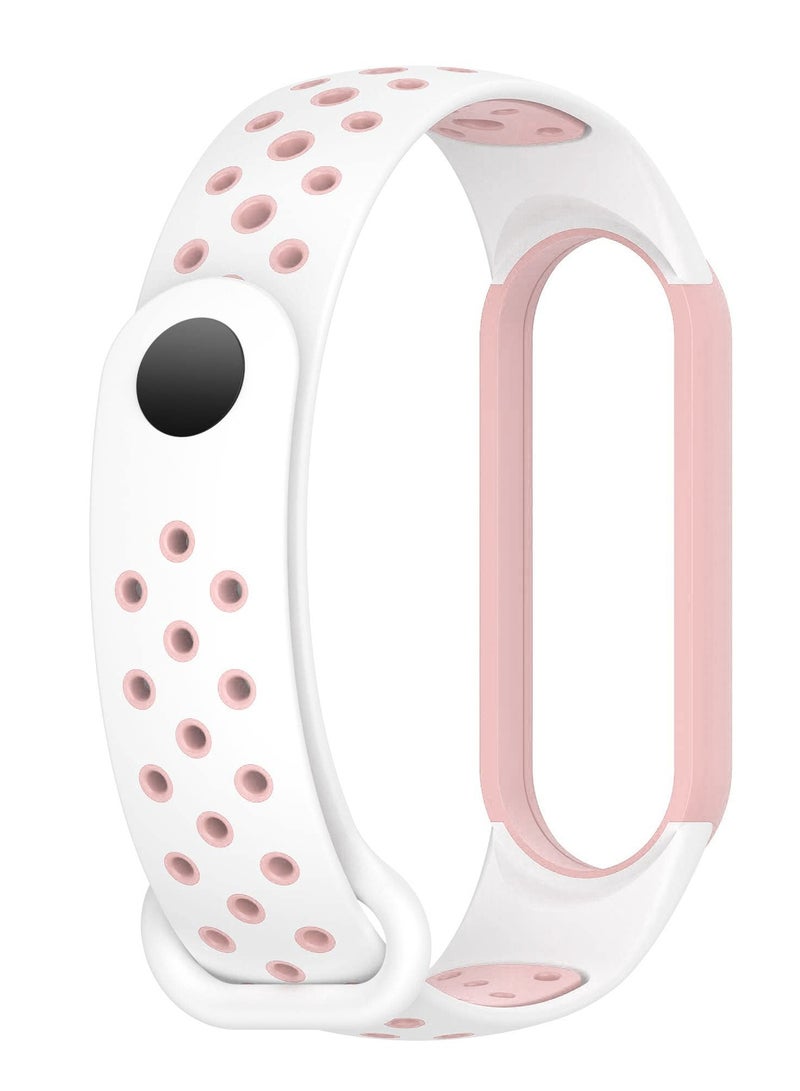 Strap for Xiaomi Mi Band 5/6 Women Men Armband, Two Colours Breathable Adjustable Soft Silicone Replacement Strap (White/Pink) - Image 4