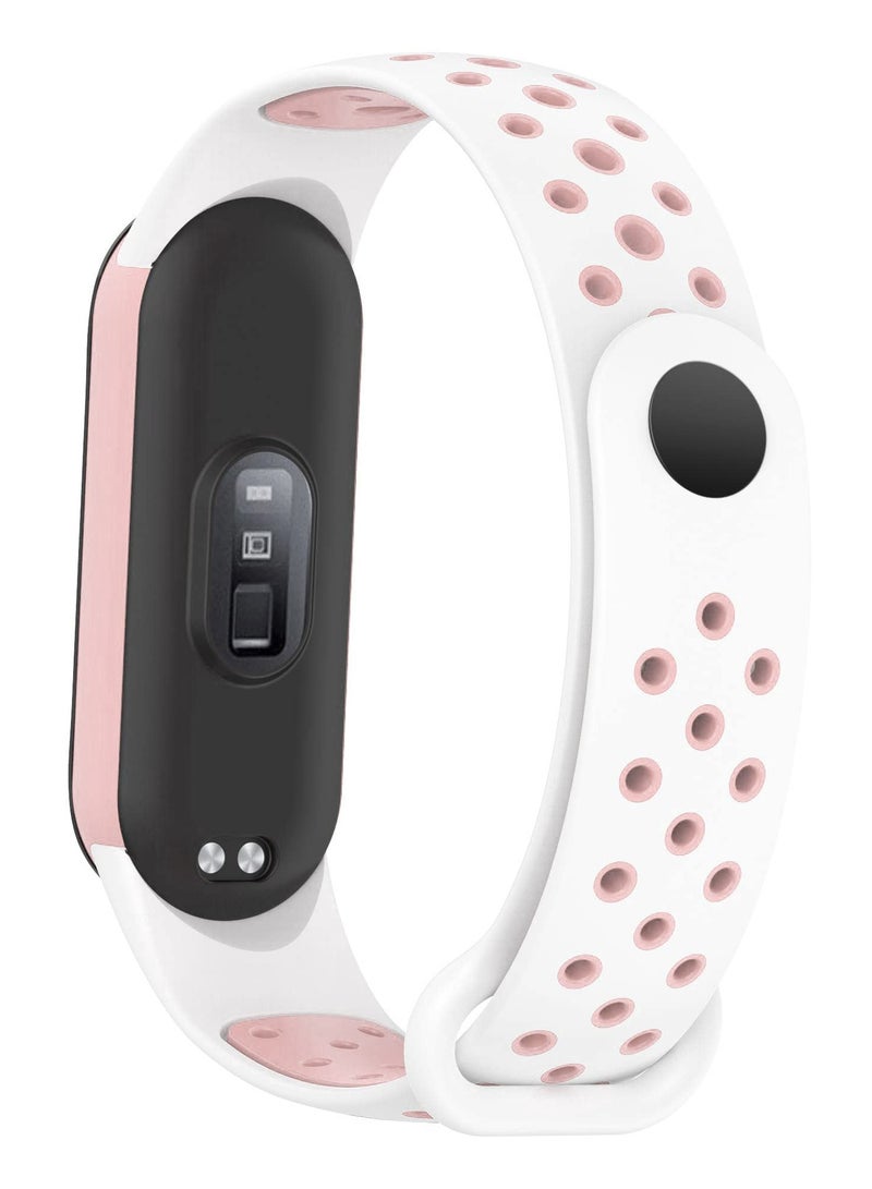 Strap for Xiaomi Mi Band 5/6 Women Men Armband, Two Colours Breathable Adjustable Soft Silicone Replacement Strap (White/Pink) - Image 2