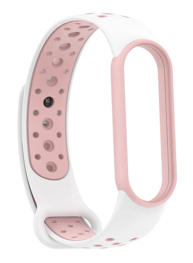 Strap for Xiaomi Mi Band 5/6 Women Men Armband, Two Colours Breathable Adjustable Soft Silicone Replacement Strap (White/Pink) - Image 3