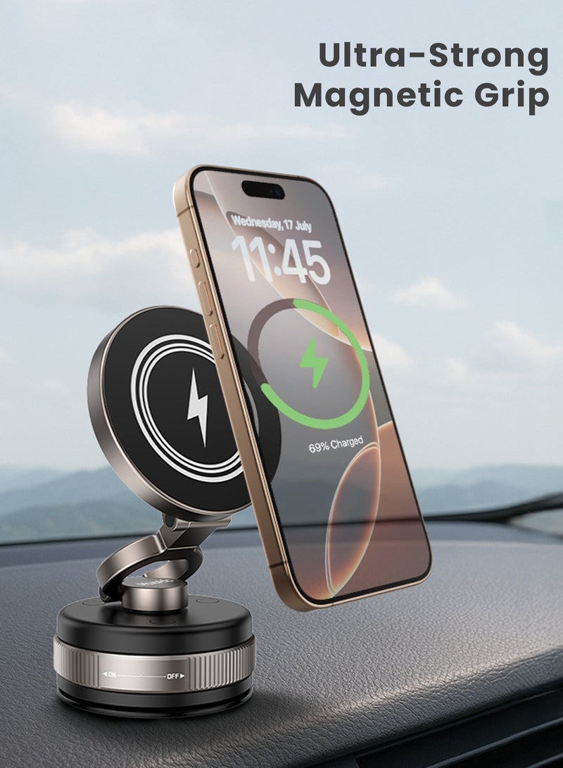 Moxedo 2 in 1 Car Phone Holder 15W Wireless Car Charger Vacuum Suction Cup Phone Holder for Dashboard / Windshield with Metal Plate Compatible for All Smartphones - Image 3