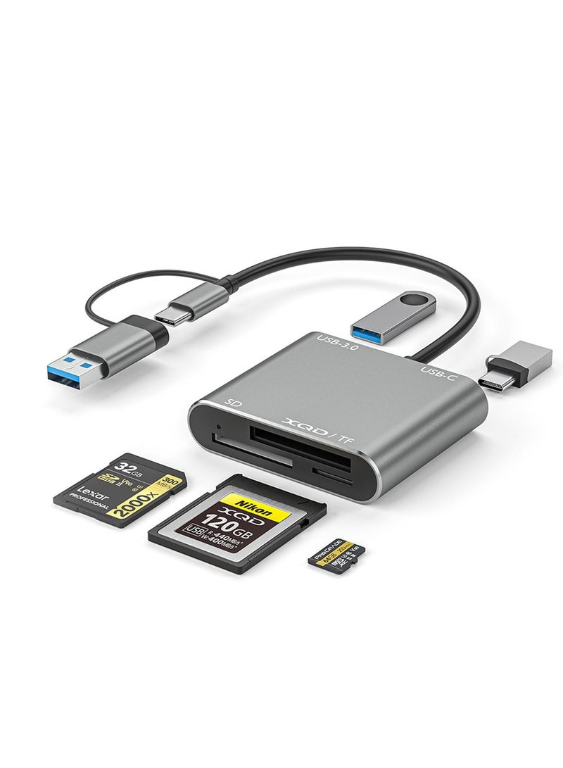 Excefore 5-IN-1 XQD Card Reader USB C, SD/TF Dual-Slot Multiport External Card Reader USB Hub Compatible for Type-C Laptop, Support Windows/Mac OS/Android (10Gbps) - Image 1