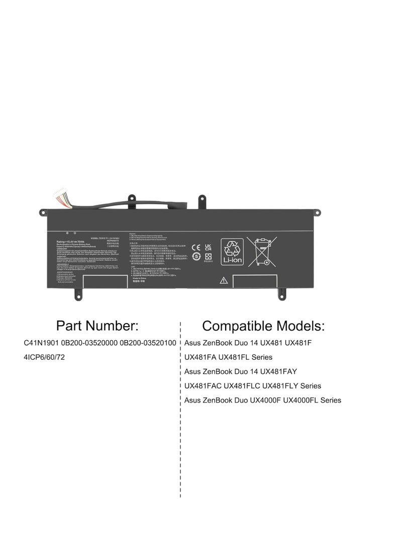 Terabyte بطارية C41N1901 لجهاز Asus ZenBook Duo 14 UX481 UX481F UX481FL UX481FA UX481FLY UX4000F UX4000FL - Image 3