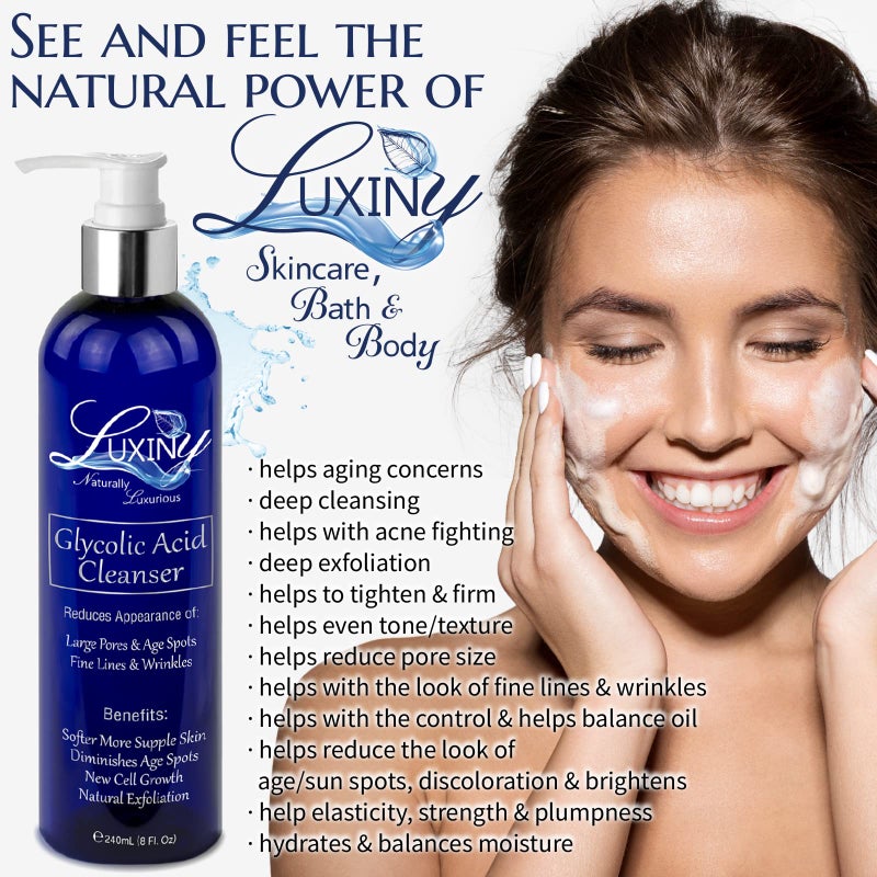 Luxiny 10% Glycolic Acid Face Wash & Exfoliating Cleanser, 8 oz â€“ Vegan, Natural AHA Facial & Acne Body Wash for Women and Men â€“ Pore Minimizer - Image 2