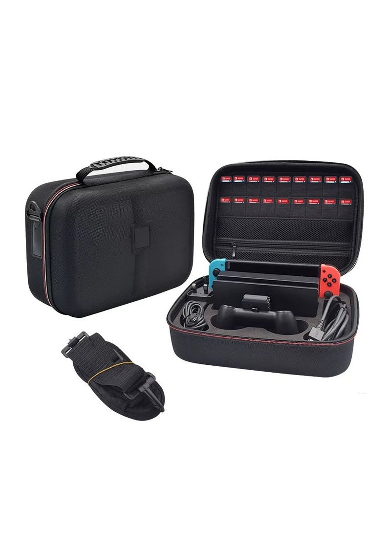 Luxury travel carrying case for Nintendo Switch and Switch OLED, sturdy large storage pouch for accessories, console, base, Joy-Cons, Joncon Grip, Pro controller - with shoulder strap - Image 1