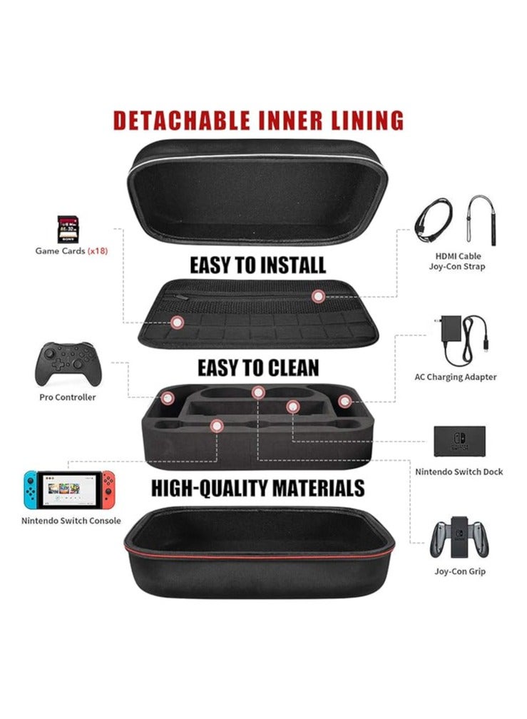 Luxury travel carrying case for Nintendo Switch and Switch OLED, sturdy large storage pouch for accessories, console, base, Joy-Cons, Joncon Grip, Pro controller - with shoulder strap - Image 2