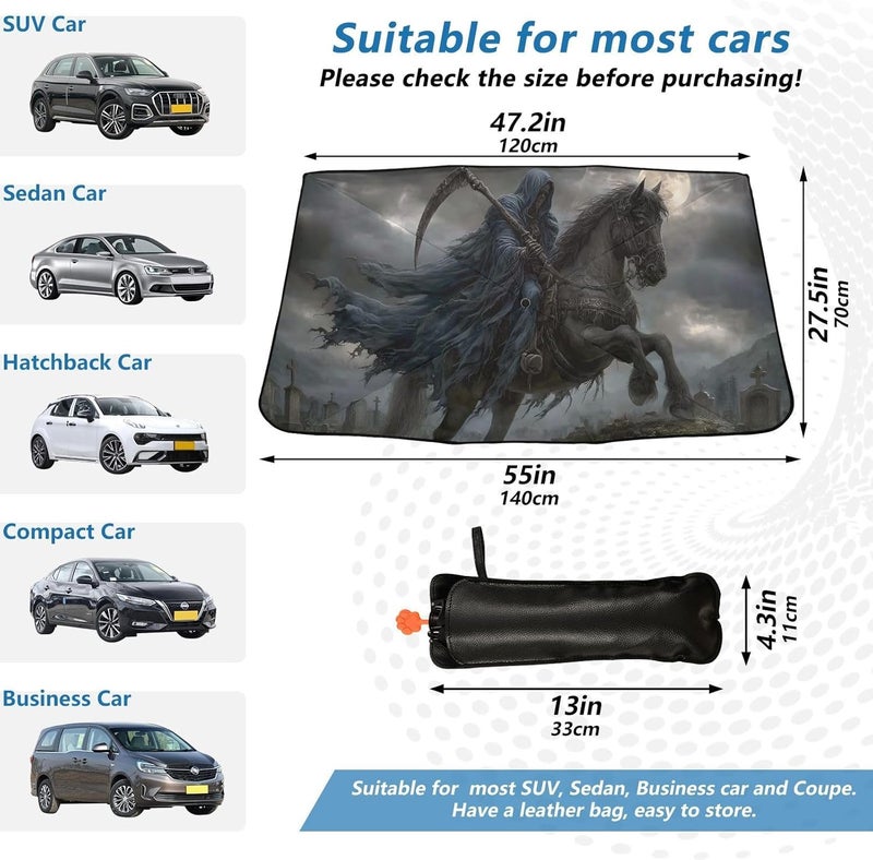 Windshield Sun Shade Umbrella Grim Reaper Gothic – Fashion Design, Protect Car from Sun & Heat Damage, Easy Store, Universal Fit 55” x 27.5” - Image 3