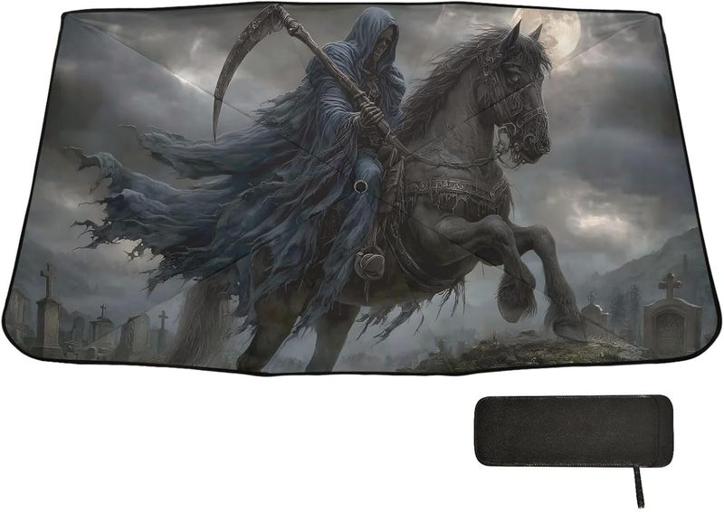 Windshield Sun Shade Umbrella Grim Reaper Gothic – Fashion Design, Protect Car from Sun & Heat Damage, Easy Store, Universal Fit 55” x 27.5” - Image 1