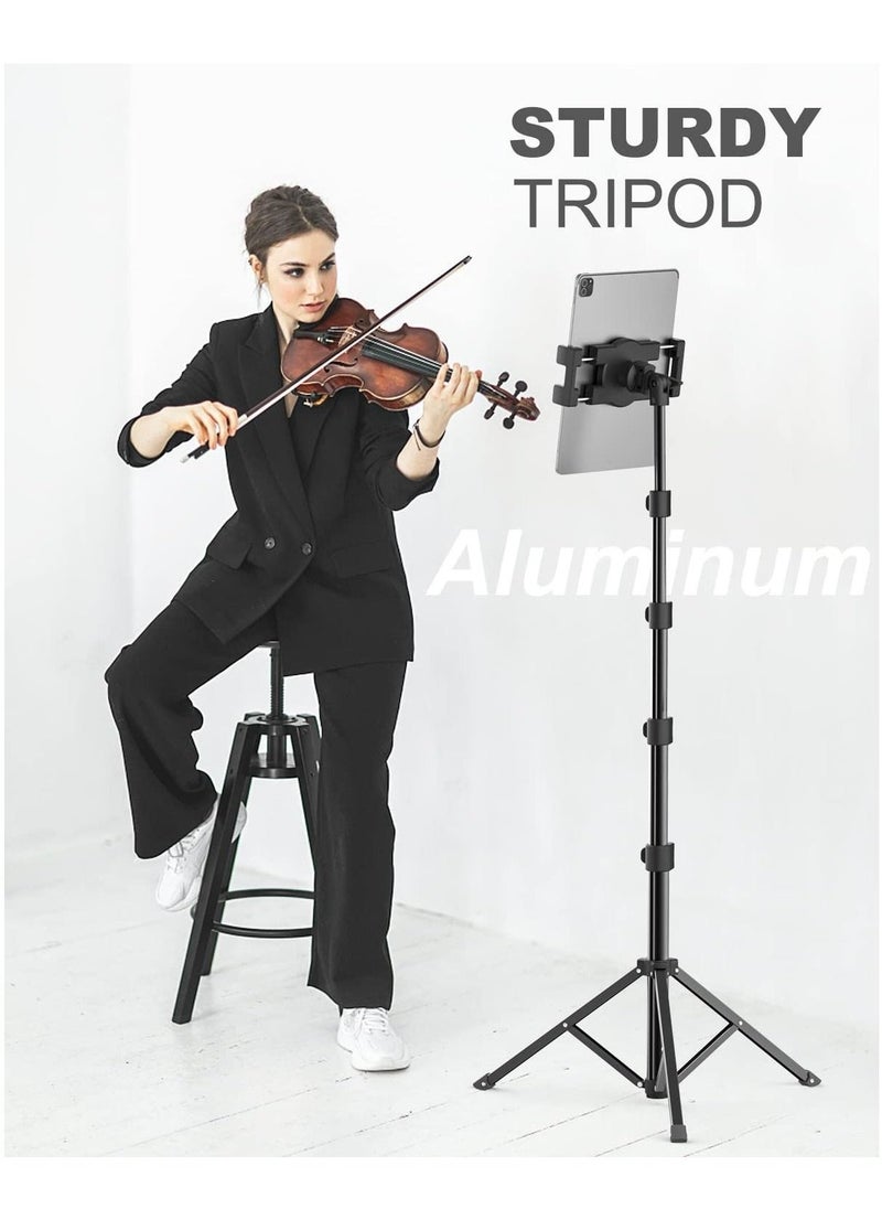Tablet Floor Tripod Stand 62 inch Height Adjustable Holder with 360° Rotating Phone Tripod Mount & 1/4'' Screw for iPad Pro 12.9 Air Mini, iPhone, 4-13" Tablet & Cell Phones - Image 5