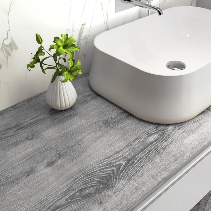 Stickyart Thick Grey Wood Cabinet Wallpaper Wood Grain Contact Paper Peel and Stick Vintage Wallpaper Self Adhesive Removable Gray Wood Paper for Countertops Cabinets Drawers Closet Shelves 12"x80" - Image 3