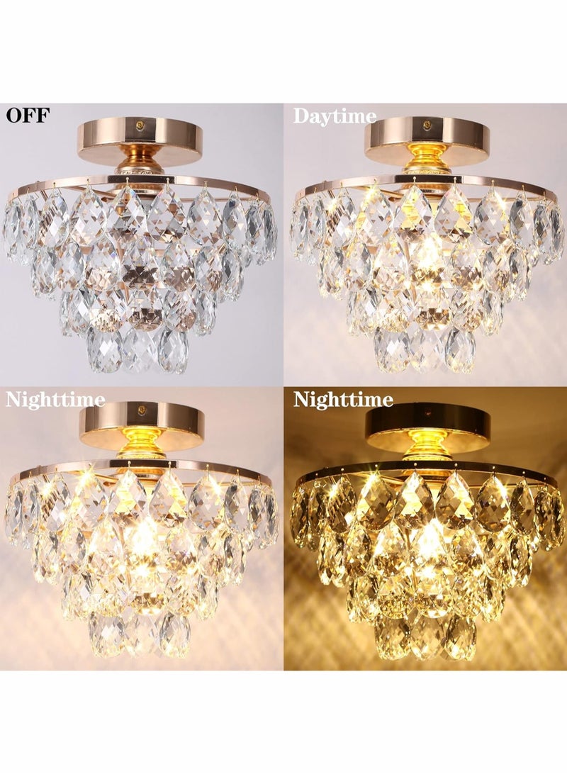 LOOPITYS Golden crystal chandelier, small mini chandelier, modern embedded crystal chandelier, (diameter 30CM/11.8 inch bulb base: E27, excluding bulbs) corridor ceiling lighting, corridor bedroom hall living room ceiling - Image 3