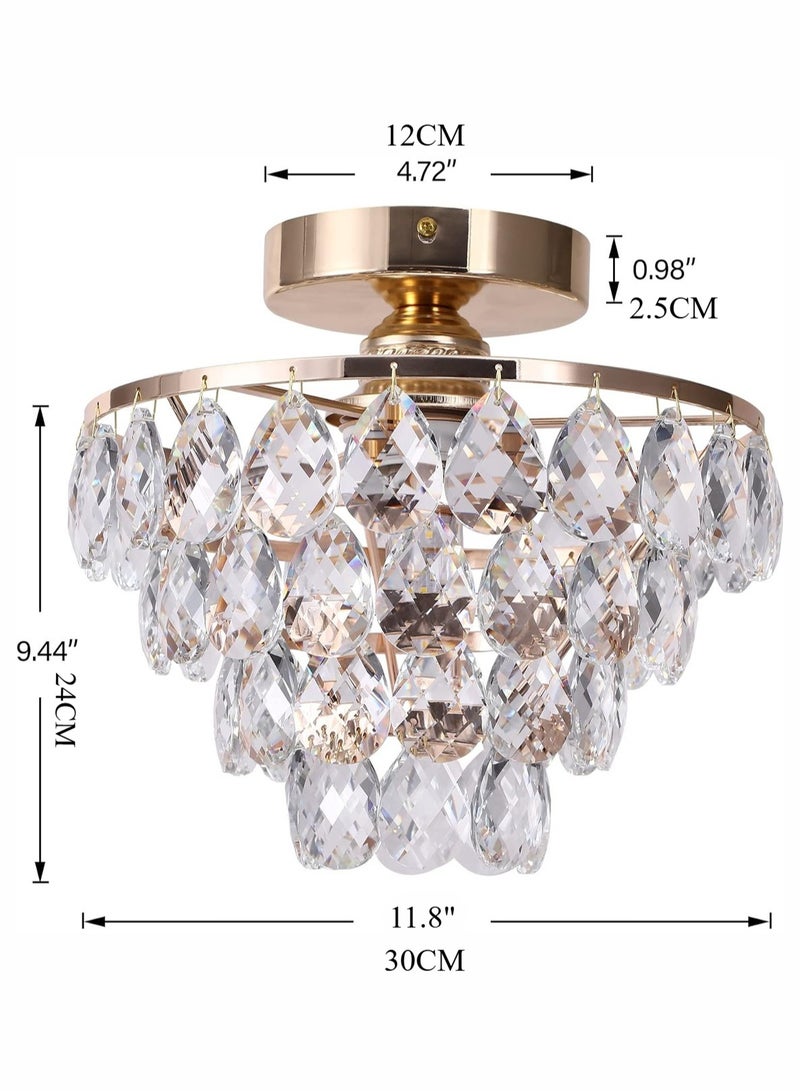 LOOPITYS Golden crystal chandelier, small mini chandelier, modern embedded crystal chandelier, (diameter 30CM/11.8 inch bulb base: E27, excluding bulbs) corridor ceiling lighting, corridor bedroom hall living room ceiling - Image 4