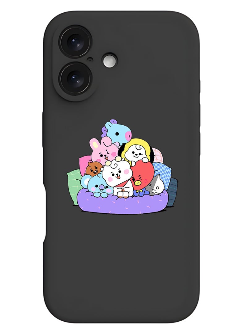 iPhone 16 Plus Black Protective Slim Fit Case Liquid Silicone Cover with Full Body Protection Anti-Scratch Shockproof Case For iPhone - cute pets