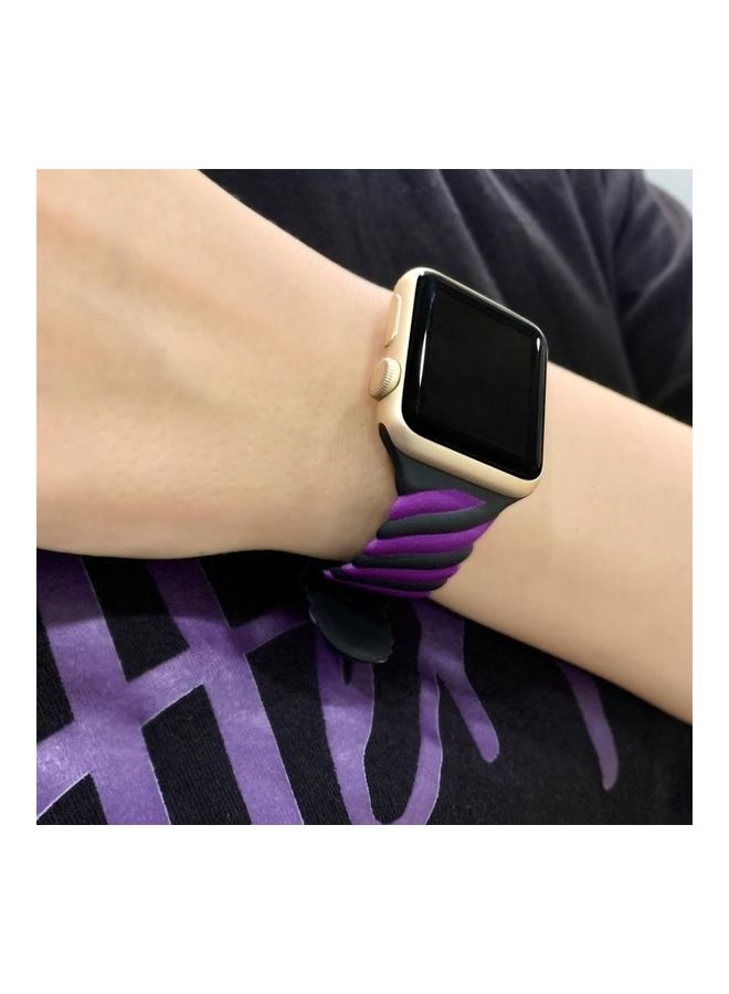 NIBEMINENT Two-Colour Twist Silicone Replacement Strap Watchband For Apple Watch Series 1/2/3/4/5/6/7/SE 38-40-41mm Purple/Black - Image 5