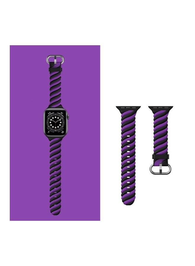 NIBEMINENT Two-Colour Twist Silicone Replacement Strap Watchband For Apple Watch Series 1/2/3/4/5/6/7/SE 38-40-41mm Purple/Black - Image 3