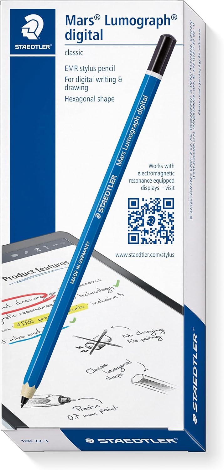 STAEDTLER Mars Lumograph Classic Digital Stylus Pen: No Charging, EMR Palm Rejection, 4.096 Pressure Levels, Hexagonal Shape, Natural Writing and Drawing on Touchscreen Tablet, Laptop, Phone - Image 2