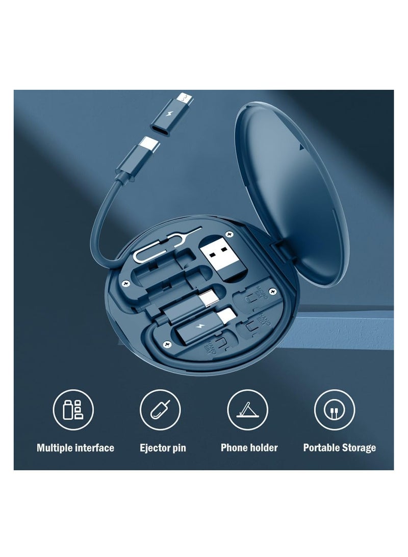 USB C محول OTG Kit ، محول حالة كابل الشحن المتعدد USB C إلى جهاز iOS نوع C محول البيانات الميكرو يحتوي على فتحة البطاقة للسفر ، واستخدامها كحامل الهاتف (منتصف الليل الأزرق) - Image 2