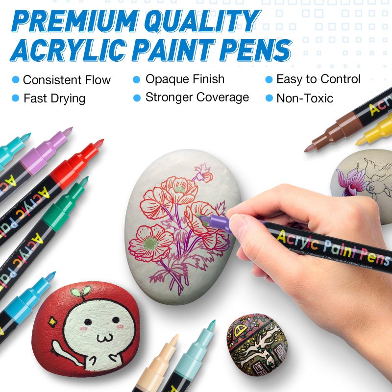 JR.WHITE Acrylic Paint Pens Paint Markers Set of 18: Fine Point for Rock Painting Glass Wood Ceramic Fabric Metal Canvas Easter Eggs Pumpkin Kit, Drawing Art Crafts for Adults Scrapbooking Supplies - Image 2