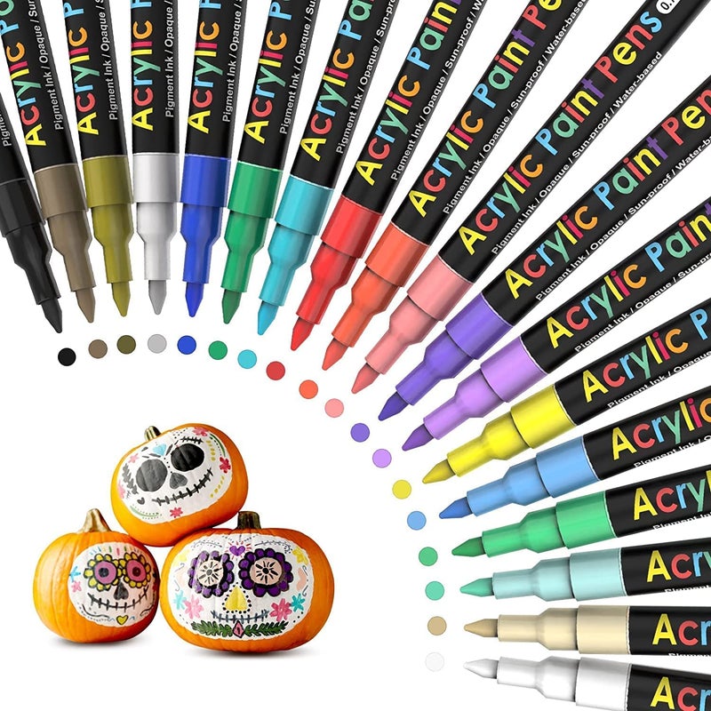 JR.WHITE Acrylic Paint Pens Paint Markers Set of 18: Fine Point for Rock Painting Glass Wood Ceramic Fabric Metal Canvas Easter Eggs Pumpkin Kit, Drawing Art Crafts for Adults Scrapbooking Supplies - Image 1