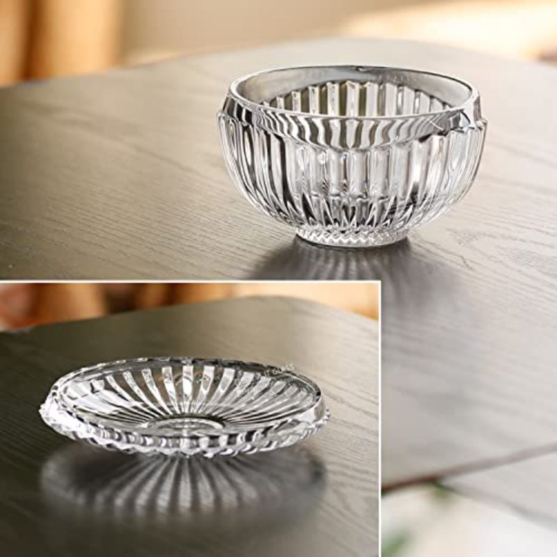 JT Glass Fruit Plate Salad Bowl Set Packed 4 of 2pcs Dishs Dia 19CM and 2pcs Bowls Dia 11.7cm Family For Food Tableware Kitchenware Clear Glass Saucer Set Bowl Set Home Decoration For Party - Image 2