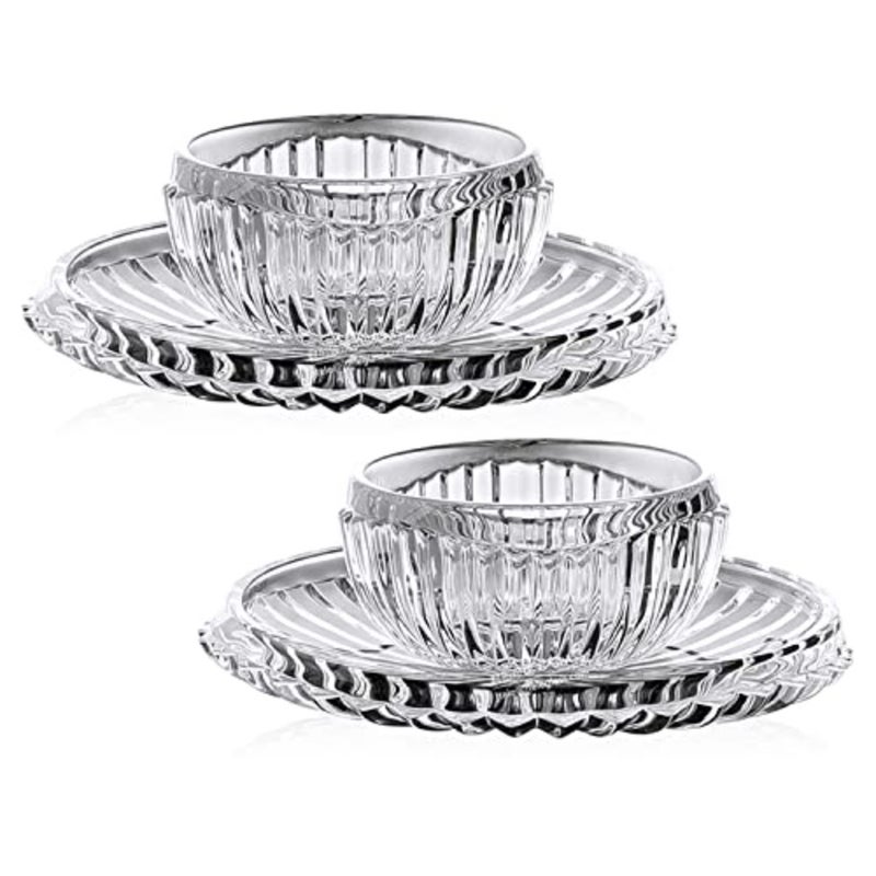 JT Glass Fruit Plate Salad Bowl Set Packed 4 of 2pcs Dishs Dia 19CM and 2pcs Bowls Dia 11.7cm Family For Food Tableware Kitchenware Clear Glass Saucer Set Bowl Set Home Decoration For Party - Image 1