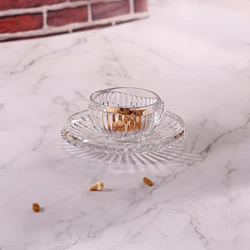 JT Glass Fruit Plate Salad Bowl Set Packed 4 of 2pcs Dishs Dia 19CM and 2pcs Bowls Dia 11.7cm Family For Food Tableware Kitchenware Clear Glass Saucer Set Bowl Set Home Decoration For Party - Image 3