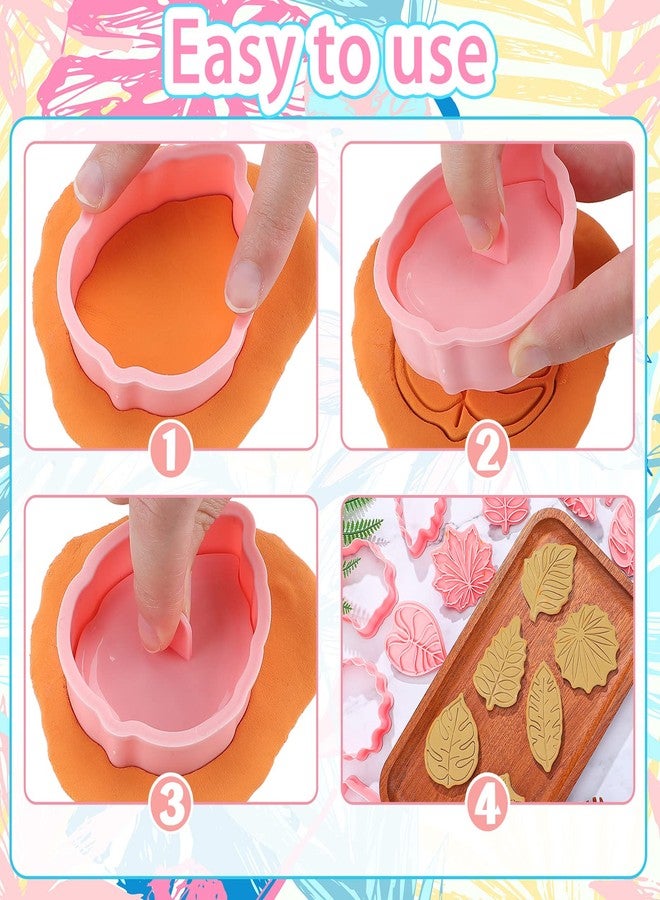 Cunhill 8 Pcs Tropical Leaf Cookie Cutters 3D Hawaiian Palm Tree Hibiscus Fondant Cutter with Plunger Stamps Set Safari Jungle Leaves Polymer Clay Molds for DIY Paste Biscuit Candy Chocolate Baking - Image 5