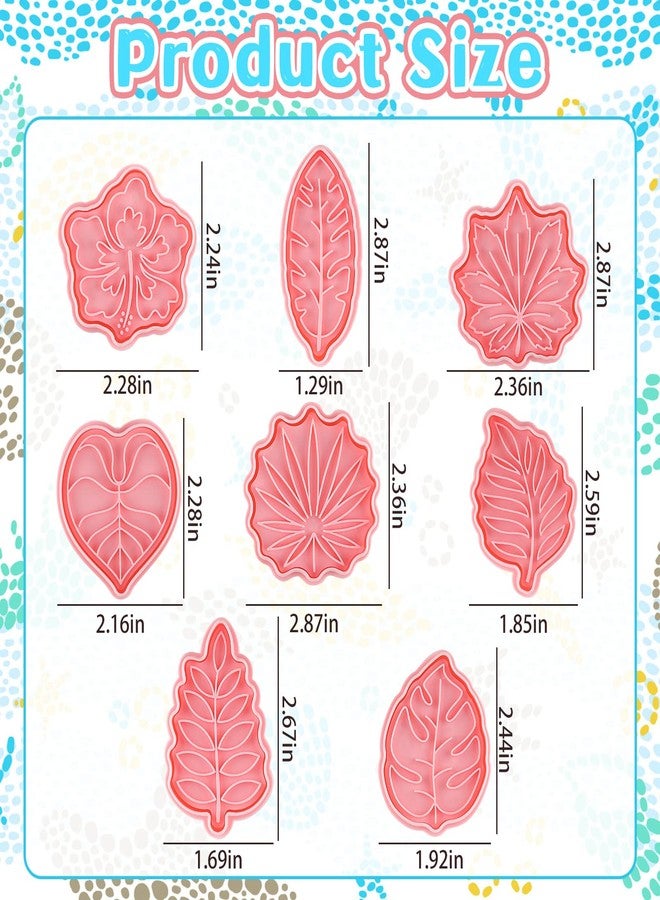 Cunhill 8 Pcs Tropical Leaf Cookie Cutters 3D Hawaiian Palm Tree Hibiscus Fondant Cutter with Plunger Stamps Set Safari Jungle Leaves Polymer Clay Molds for DIY Paste Biscuit Candy Chocolate Baking - Image 2