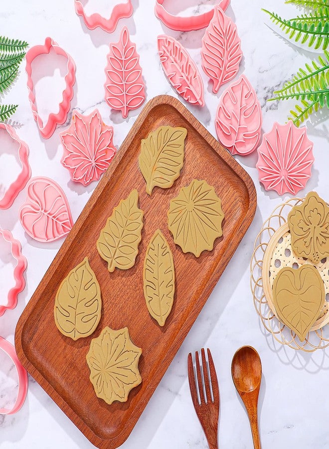 Cunhill 8 Pcs Tropical Leaf Cookie Cutters 3D Hawaiian Palm Tree Hibiscus Fondant Cutter with Plunger Stamps Set Safari Jungle Leaves Polymer Clay Molds for DIY Paste Biscuit Candy Chocolate Baking - Image 3