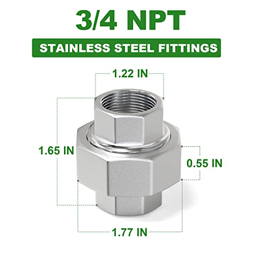 TAISHER 2PCS 304 Stainless Steel Union，3/4" NPT Female Cast Pipe Fitting - Image 3