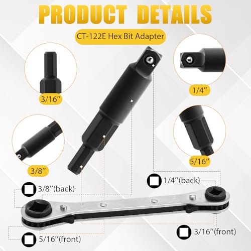Tujoe Vacuum-Rated Valve Core Remover Installer Tool with Refrigeration Repair Wrench Set Dual Size 3/8'' 1/4'' 5/16'' 3/16'' Port Service Ratchet Wrench with Hex Bit Adapter and Valve Core - Image 3