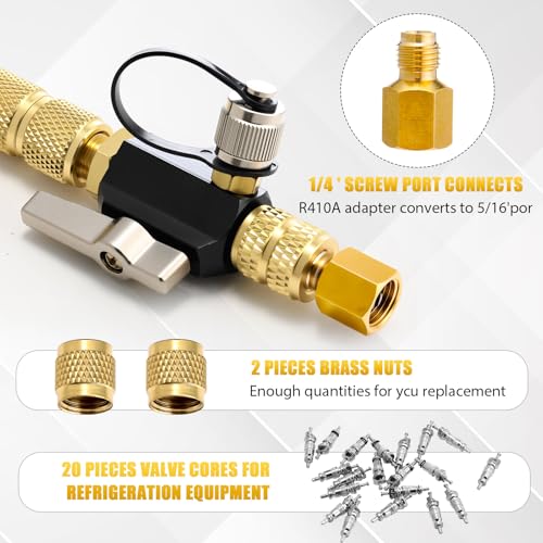 Tujoe Vacuum-Rated Valve Core Remover Installer Tool with Refrigeration Repair Wrench Set Dual Size 3/8'' 1/4'' 5/16'' 3/16'' Port Service Ratchet Wrench with Hex Bit Adapter and Valve Core - Image 5