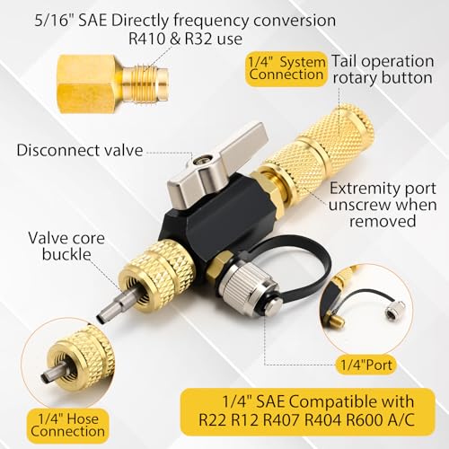 Tujoe Vacuum-Rated Valve Core Remover Installer Tool with Refrigeration Repair Wrench Set Dual Size 3/8'' 1/4'' 5/16'' 3/16'' Port Service Ratchet Wrench with Hex Bit Adapter and Valve Core - Image 4