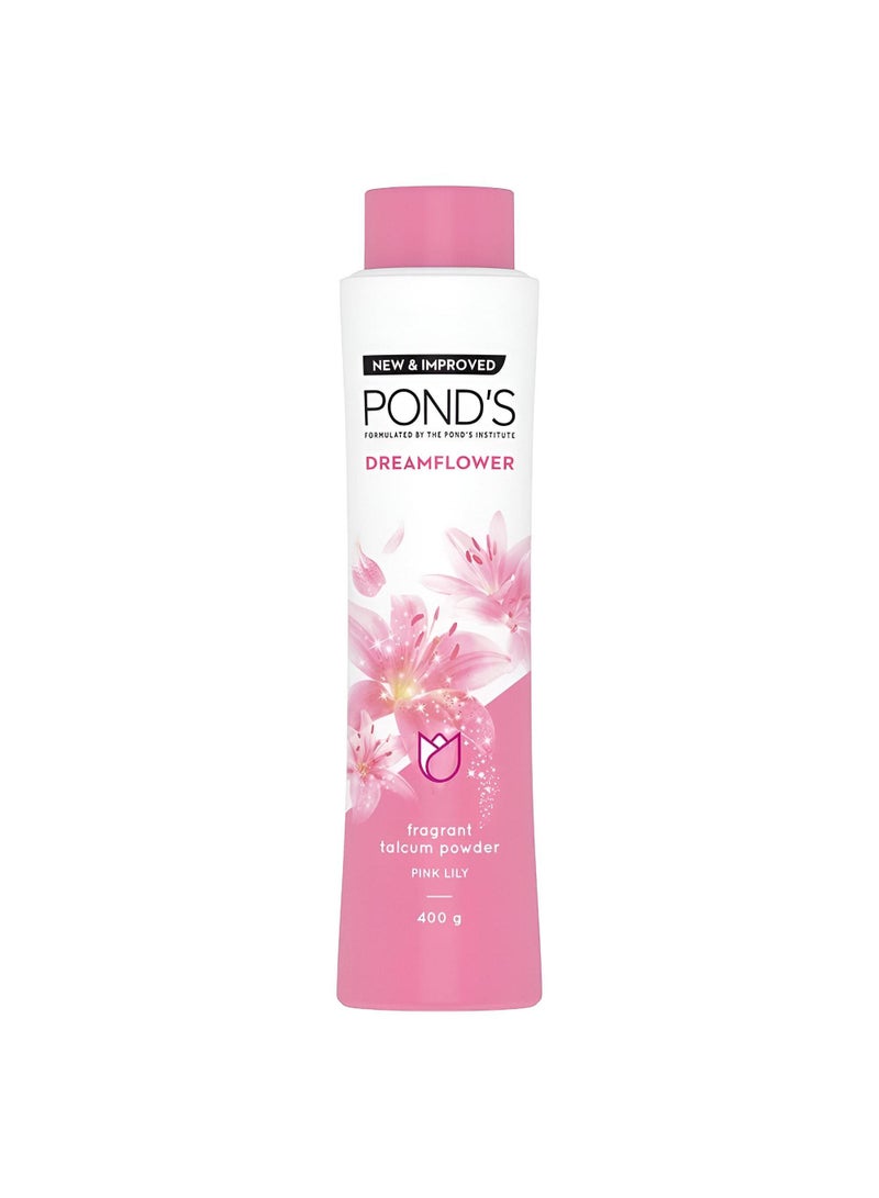 Pond’S Dreamflower, Pink Lily Fragrant Talcum Powder, 400G, For Long-Lasting Fragrance, With Vitamin B3, Glowing Skin, For Men ,  Women
