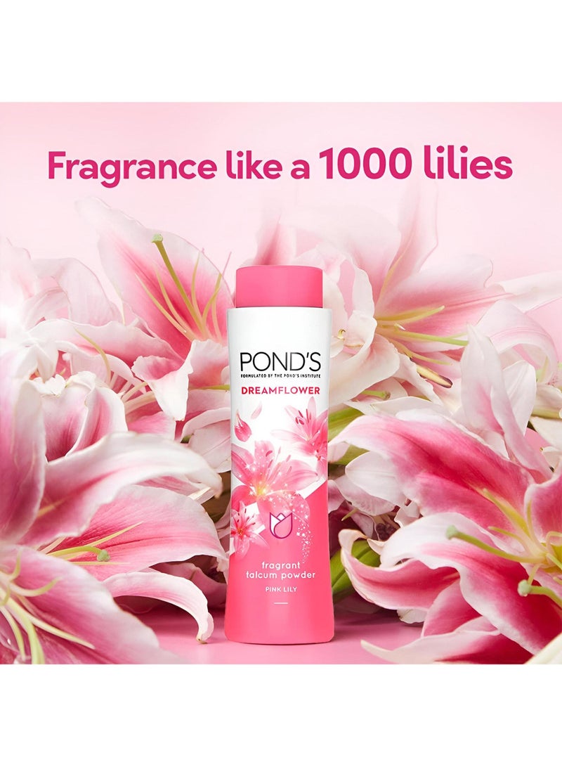 Pond’S Dreamflower, Pink Lily Fragrant Talcum Powder, 400G, For Long-Lasting Fragrance, With Vitamin B3, Glowing Skin, For Men ,  Women