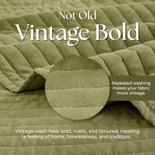 DOWN HOME Queen Quilt Bedding Set with Shams, Vintage Washed Soft Quilted Blanket Thin Comforter Lightweight Bedspread Coverlet Bed Cover, Brushed Microfiber Stripe Stitching, Golden Olive, 86"x90" - Image 4