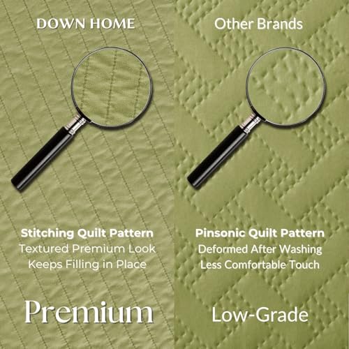 DOWN HOME Queen Quilt Bedding Set with Shams, Vintage Washed Soft Quilted Blanket Thin Comforter Lightweight Bedspread Coverlet Bed Cover, Brushed Microfiber Stripe Stitching, Golden Olive, 86"x90" - Image 3