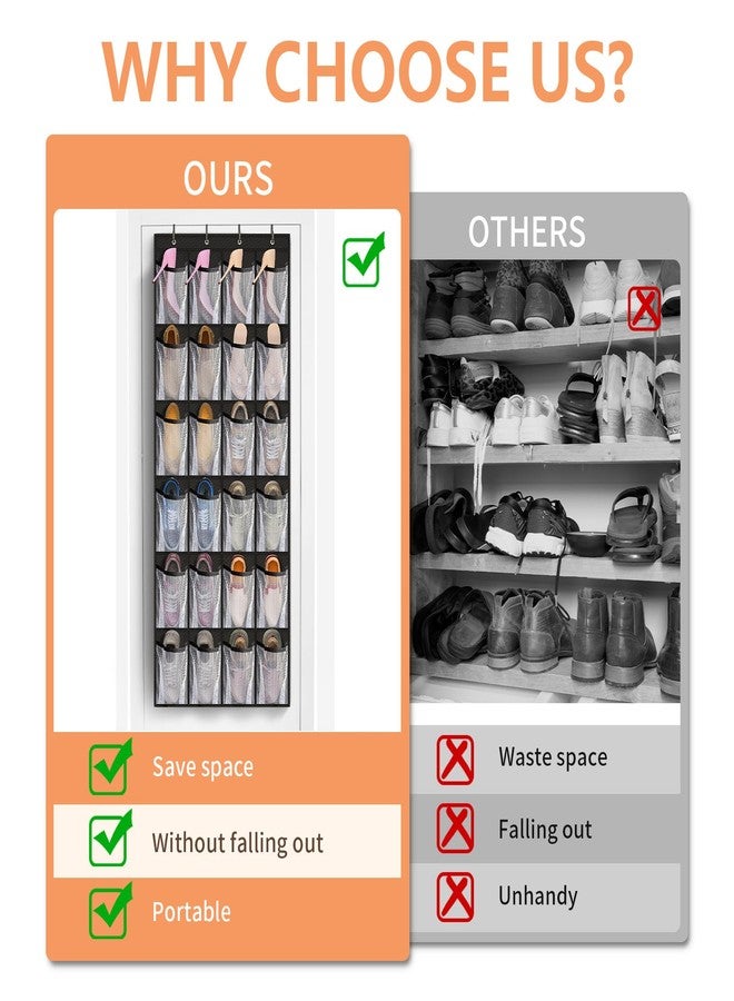 FENTEC 24 Large Pockets Over Door Shoe Organizer, Mesh Hanging Shoe Organizer for Closet Mesh Closet Holder, Back of Door Organizer for Cruise Ships, Rack for Wall, Black, 1 Pack - Image 2