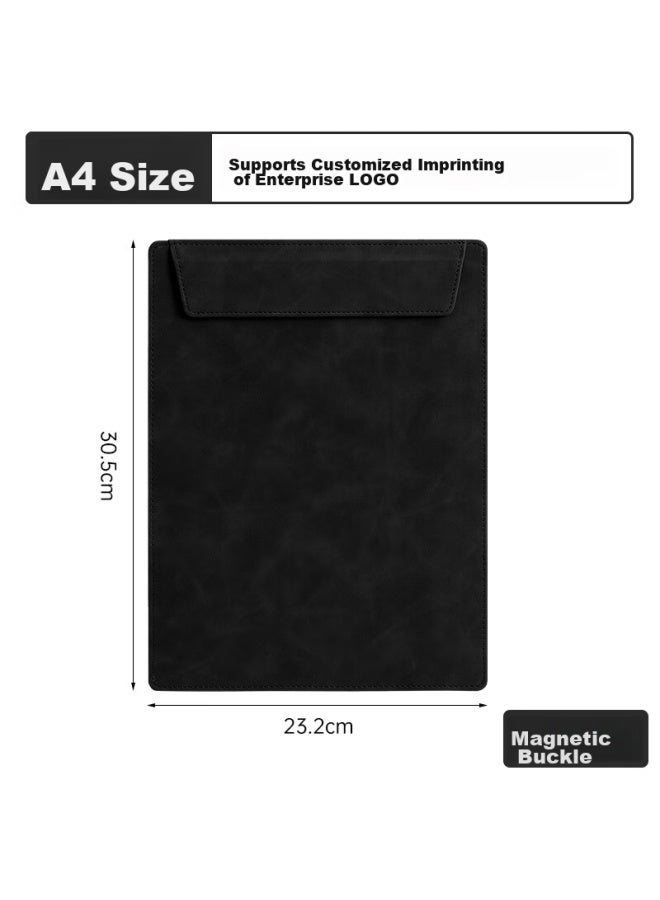 Simaa A4 Magnetic Leather Writing Clipboard, Meeting Business Writing Clipboard Report Folder, Multifunctional Writing Pad Vertical Style, Black - Image 1