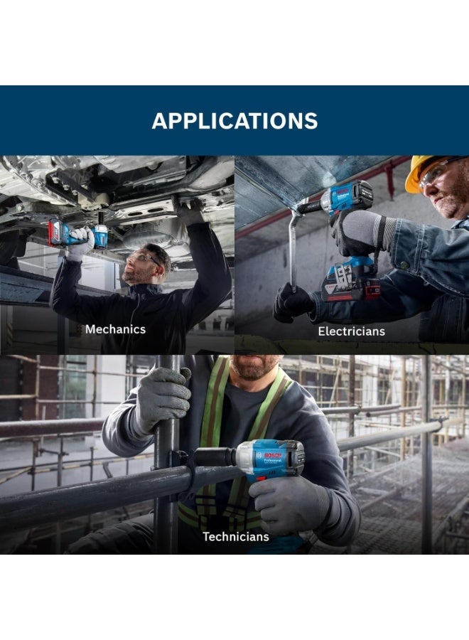 بوش BOSCH GDS 18V-350 Professional Cordless Impact Wrench with Brushless Motor, Compact 131 mm Head, Multiple Torque Settings up to 350 Nm for Efficient Bolting, 1 Year Warranty - Image 2
