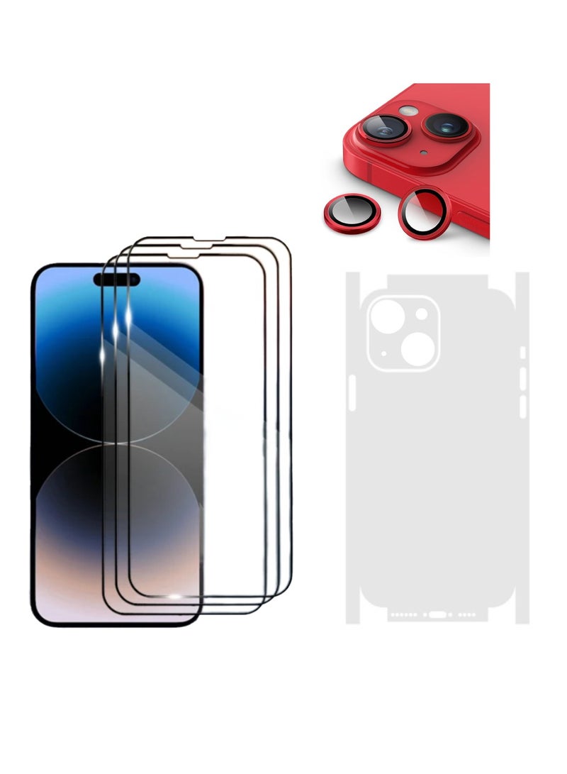Digi Core مجموعة تغطية كاملة لهاتف iPhone 14 Plus واقي شاشة 3 عبوات 6.7 بوصة 2.5D حواف منحنية مع عدسة كاميرا iPhone 14 Plus وورقة شفافة من مادة PVC مضادة للخدش (iPhone 14 Plus، أحمر) - Image 1