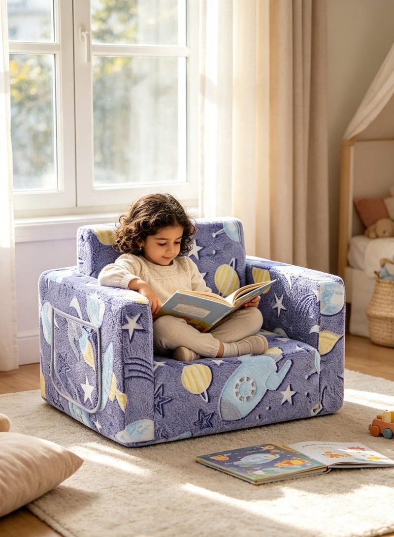 XICEN Toddler Fold Out Couch Bed, 2 in 1 Convertible Flip Out Sofa Chair, Glow in The Dark, Boys Girls Play Sofa Lounger, Kids Lounge Couch for Playroom Bedroom, Removable & Machine Washable Sofa Cover, Universe Pattern - Image 5