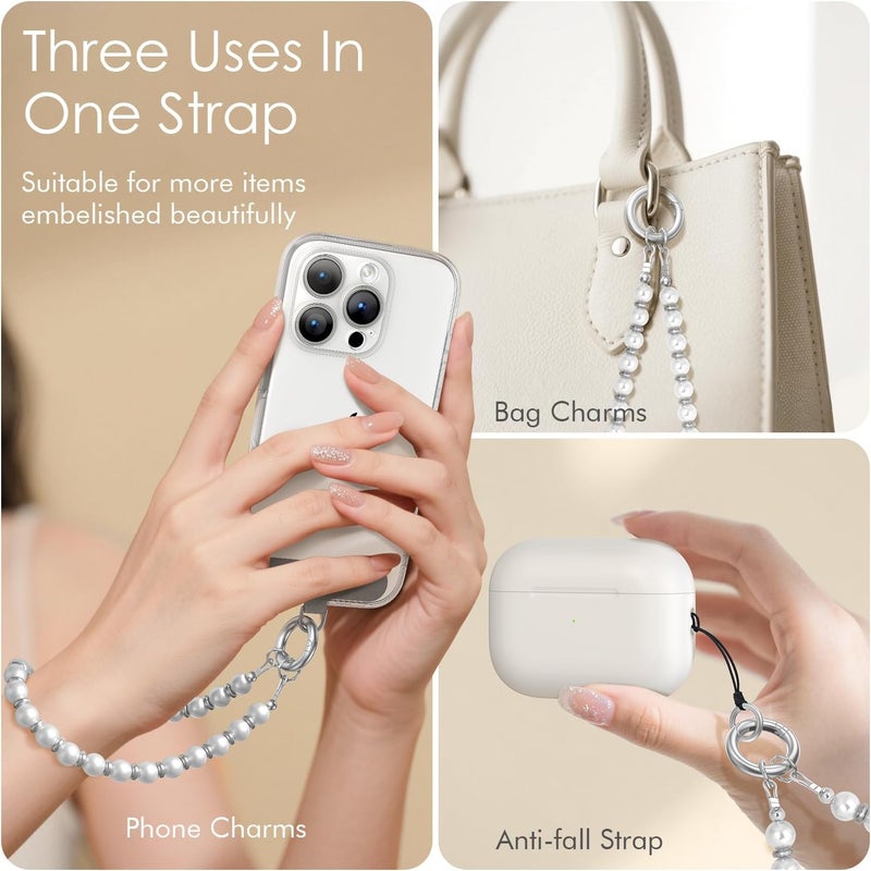SURPHY Phone Charm, Pearl Phone Strap with Tether Tab & Premium Metal Buckle, Cellphone Lanyard Beaded Bracelets for Women, Cellphone Chain Wrist Strap - Image 3