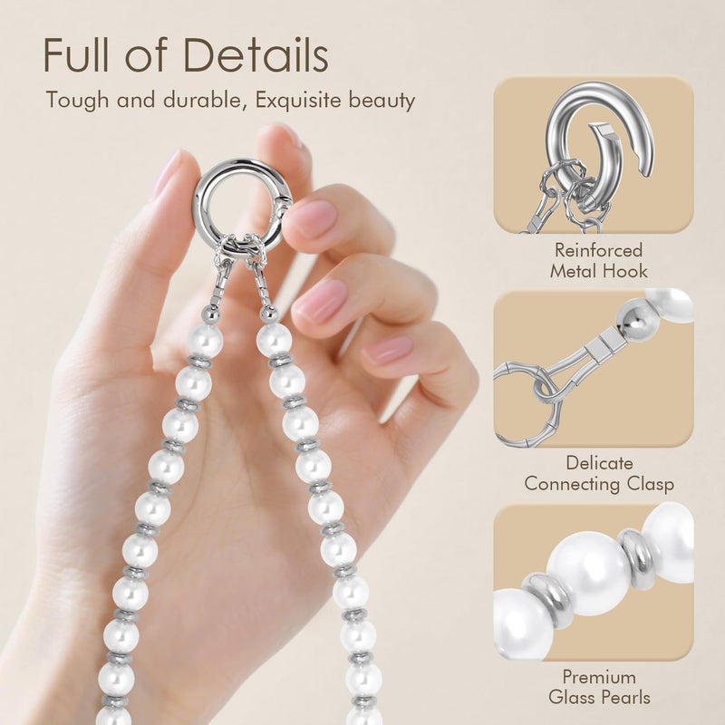 SURPHY Phone Charm, Pearl Phone Strap with Tether Tab & Premium Metal Buckle, Cellphone Lanyard Beaded Bracelets for Women, Cellphone Chain Wrist Strap - Image 4
