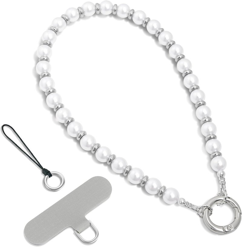 SURPHY Phone Charm, Pearl Phone Strap with Tether Tab & Premium Metal Buckle, Cellphone Lanyard Beaded Bracelets for Women, Cellphone Chain Wrist Strap - Image 1