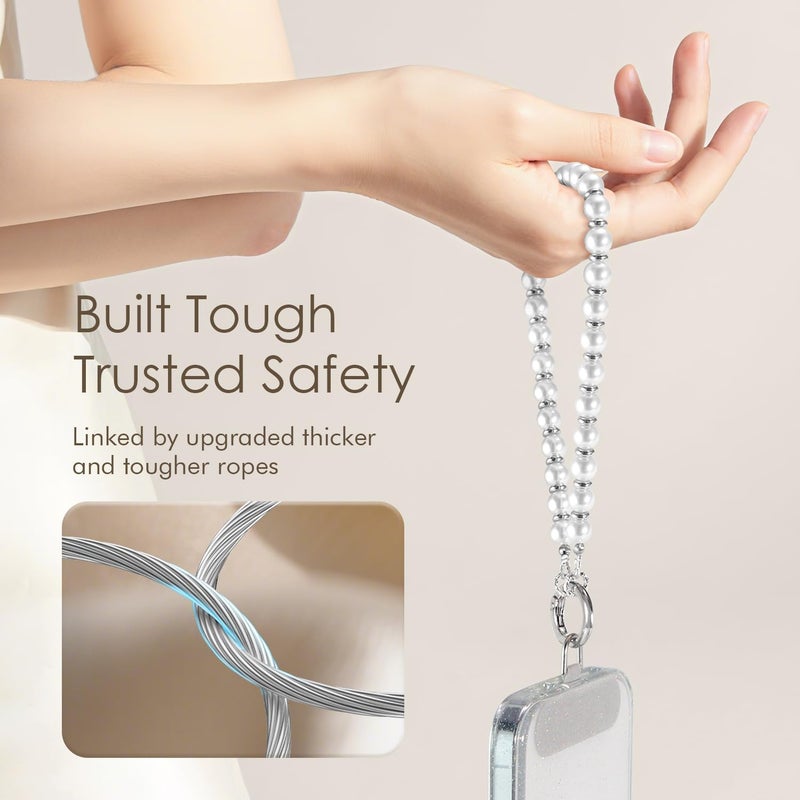 SURPHY Phone Charm, Pearl Phone Strap with Tether Tab & Premium Metal Buckle, Cellphone Lanyard Beaded Bracelets for Women, Cellphone Chain Wrist Strap - Image 5