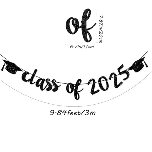 TrlaFy Class of 2025 Graduation Banners Party Decorations, Black Glitter Graduation Banners Garland for Congratulation Graduations Party Supplies, School, Home, Car Decorations - Image 4