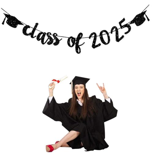 TrlaFy Class of 2025 Graduation Banners Party Decorations, Black Glitter Graduation Banners Garland for Congratulation Graduations Party Supplies, School, Home, Car Decorations - Image 3