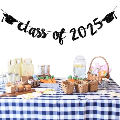 TrlaFy Class of 2025 Graduation Banners Party Decorations, Black Glitter Graduation Banners Garland for Congratulation Graduations Party Supplies, School, Home, Car Decorations - Image 5